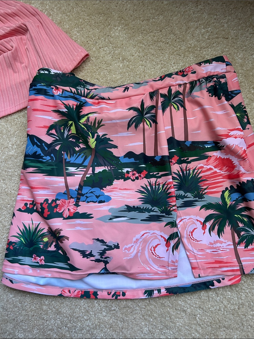 Pink Two-Piece Swim Set - Ribbed Tankini Top & Tropical Skirt -never worn - Picture 3 of 5